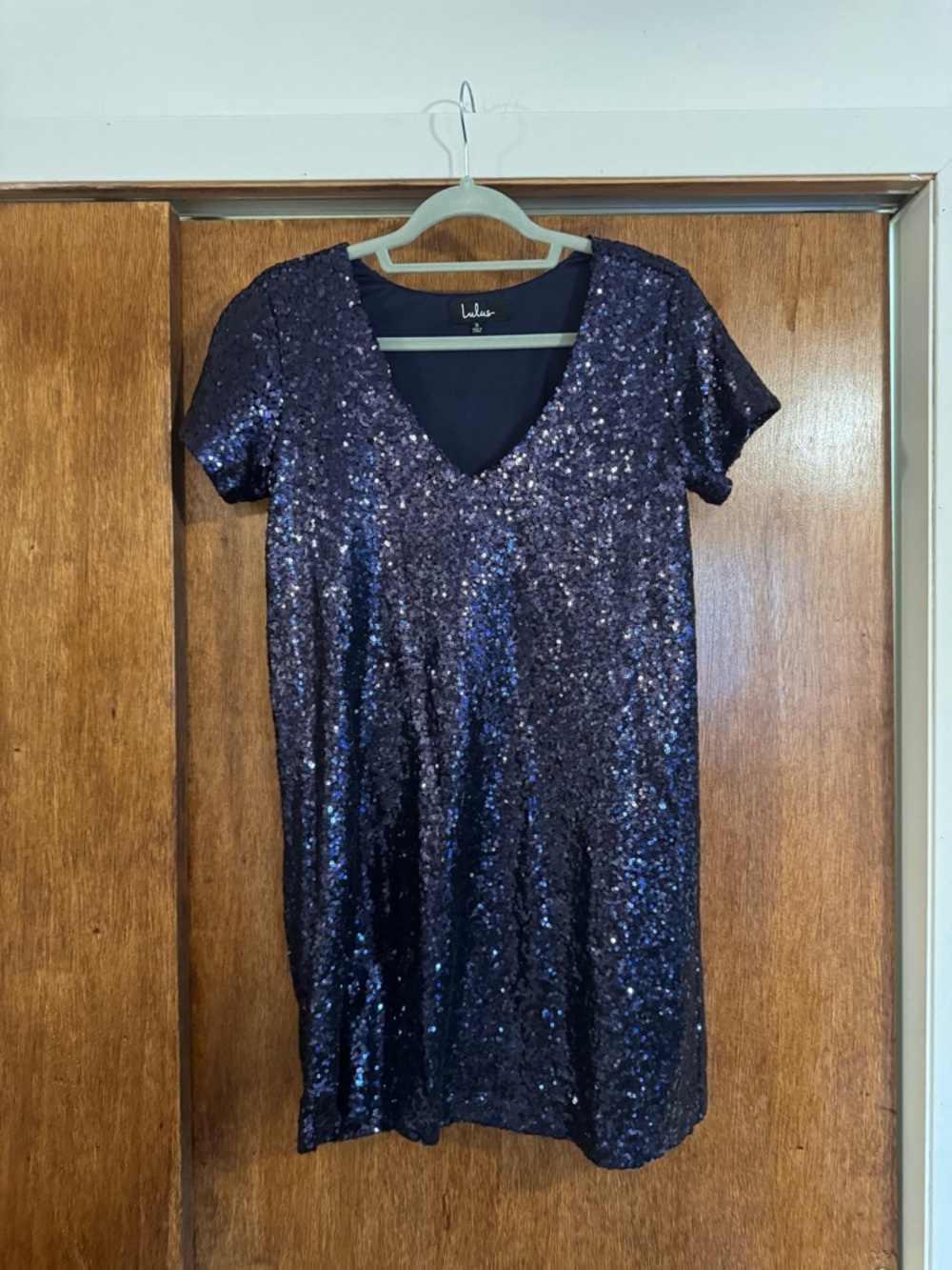 Lulu's Navy Sequin V-Neck Mini Dress